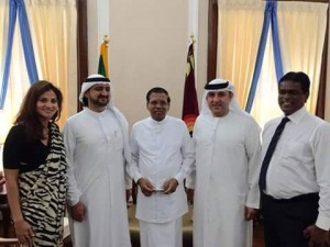 The groups marketing director soraya cader with his excellency the president and the chairman of the Alsarooni group of the UAE.